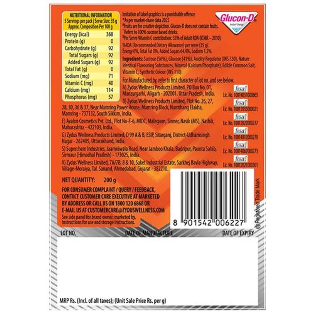 Glucon D Instant Energy Drink - Tangy Orange 200 g view 2