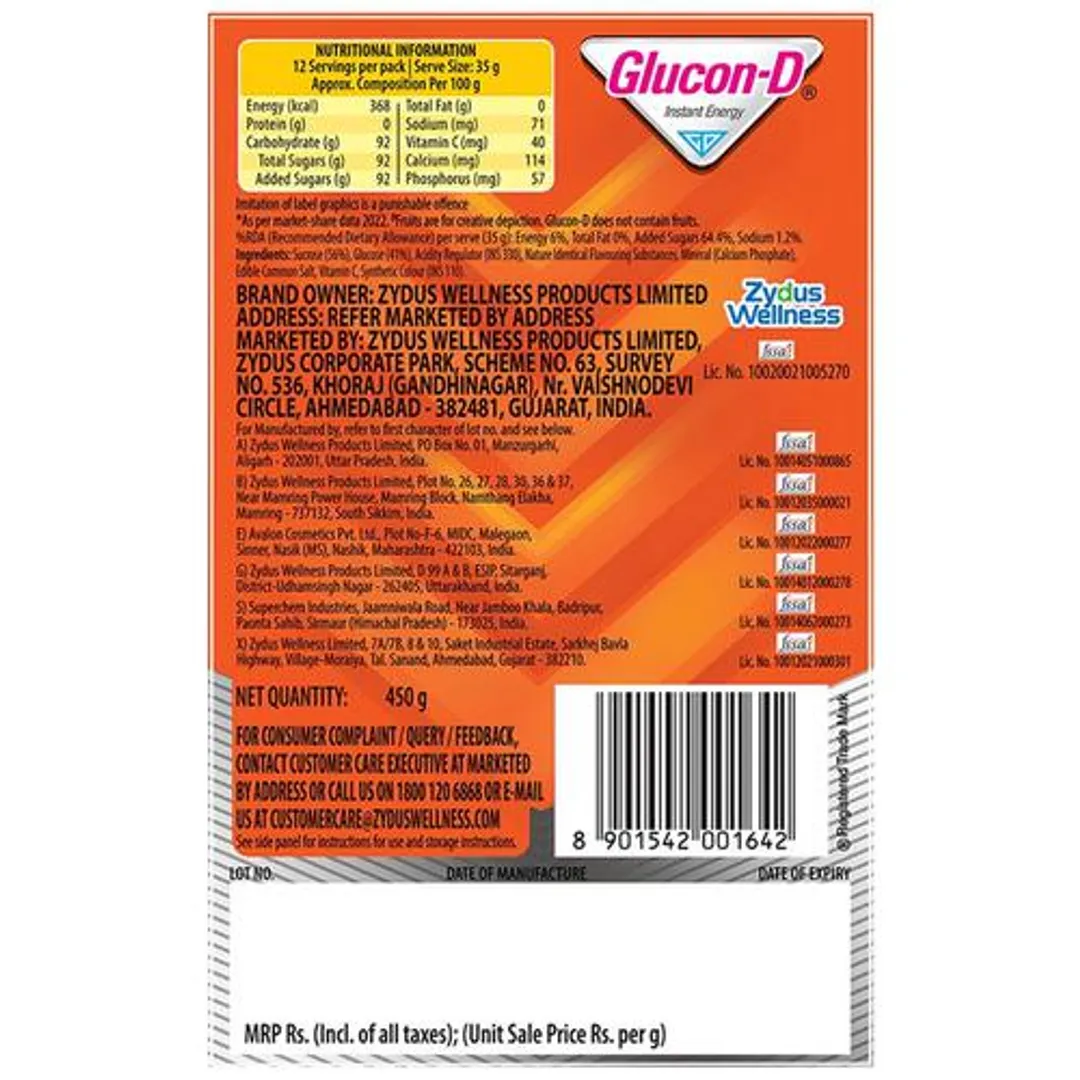 Glucon D Instant Energy Drink - Tangy Orange 450 g view 2