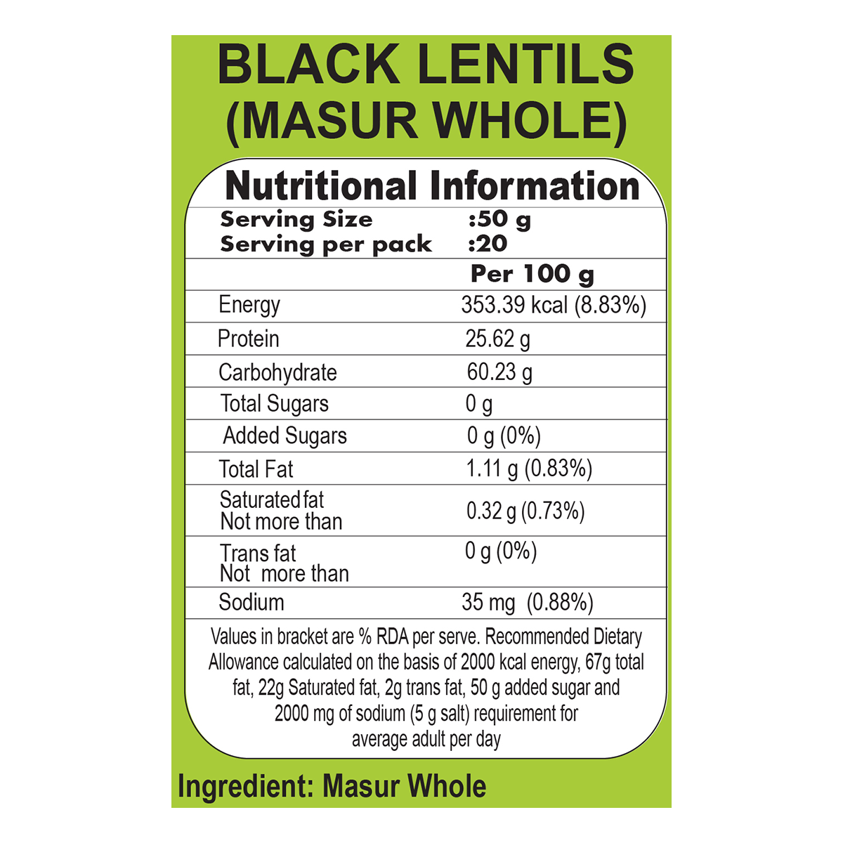 Patanjali Unpolished Black Masur 500 g view 2