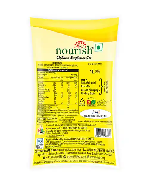 Nourish Refined Sunflower Oil Pouch 1 L view 2