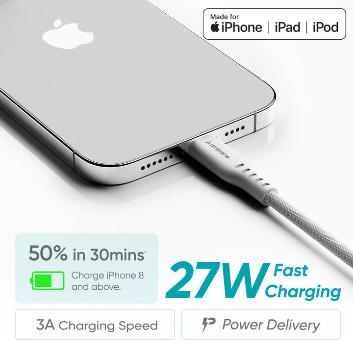 Ambrane MFI Certified Type C To Lightning Cable view 3