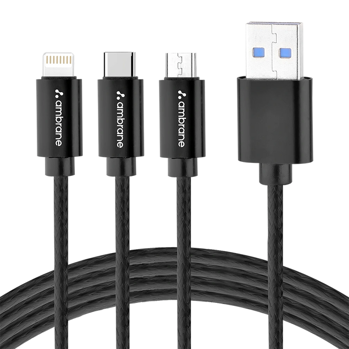 Ambrane Trio 3 In 1 Cable 2.1A Boosted Speed